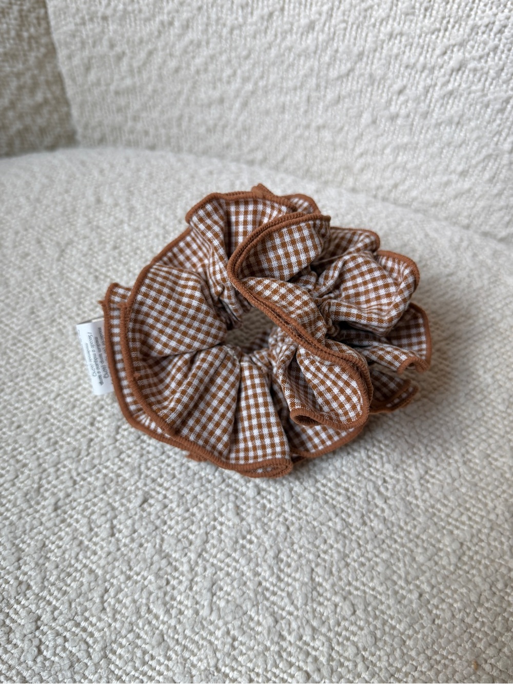 Sezane Brown Gingham Ruffled Scrunchie